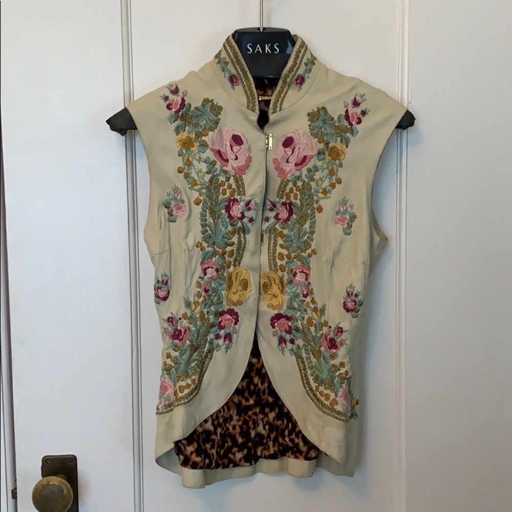 Roberto Cavalli cream leather embroidered vest